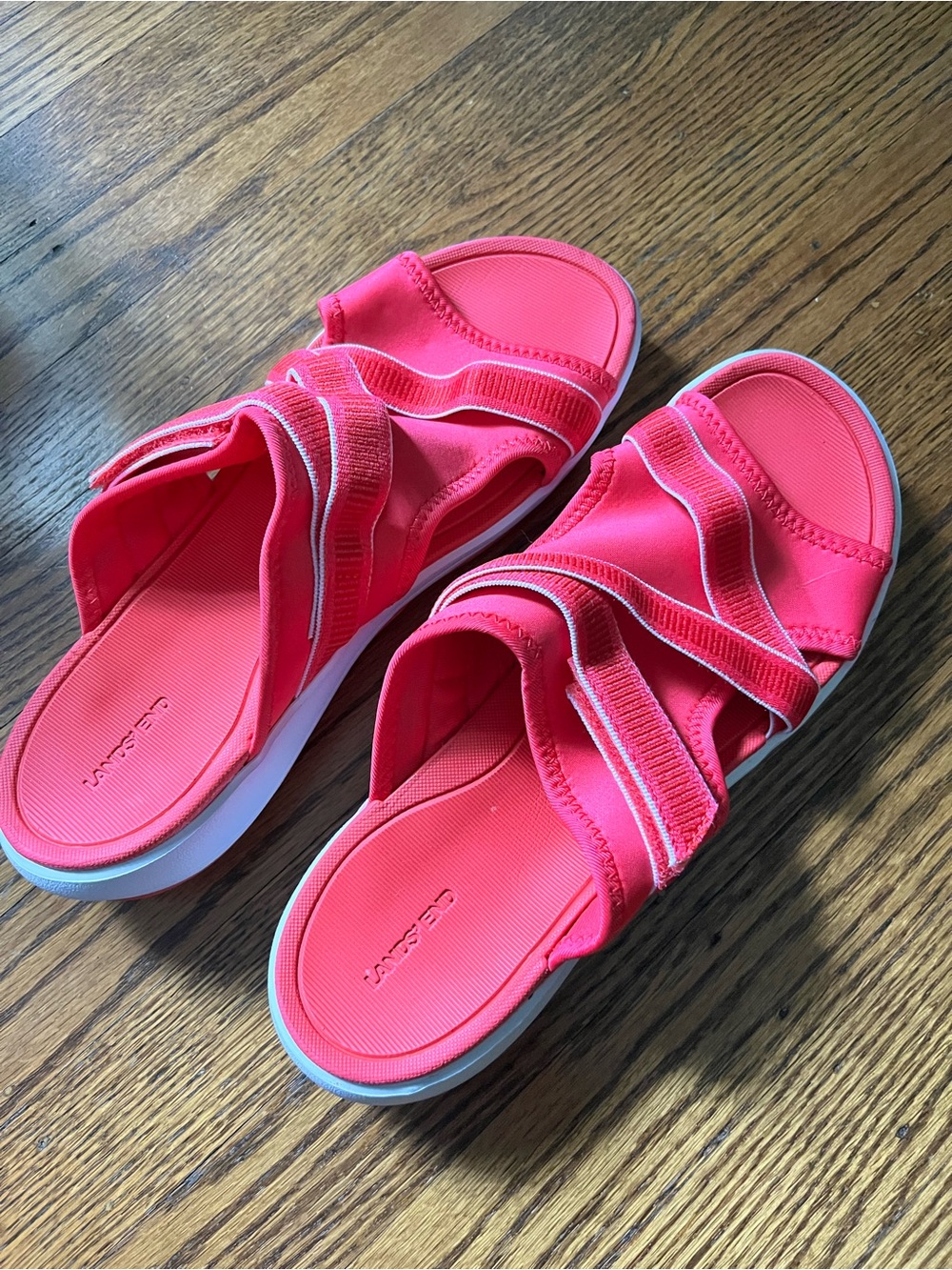 Women's Lands End Pink Sport Slide Sandals with Adjustable Straps